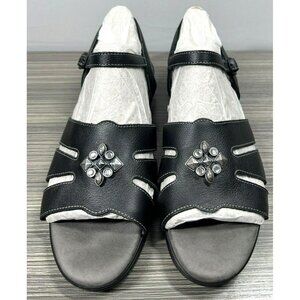SAS Helena Sandals Women 10.5 N Black Leather Shoes Tripad Comfort Jeweled Bling
